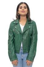 Womens Leather Classic Biker Brando Jacket-Baku
