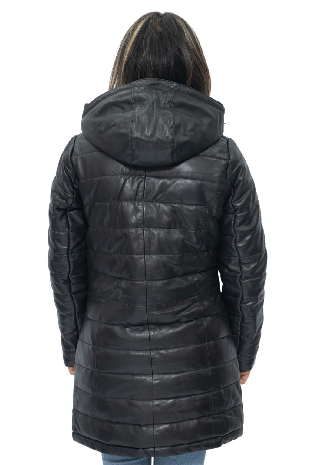 Womens Leather Puffer Parka Jacket-Andria