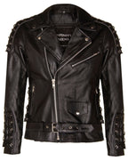 Mens Embossed Brando Leather Biker Jacket-Chicago