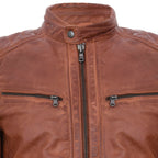 Mens Leather Jacket Vintage Quilted Retro Racing Zipped Biker - San Marino