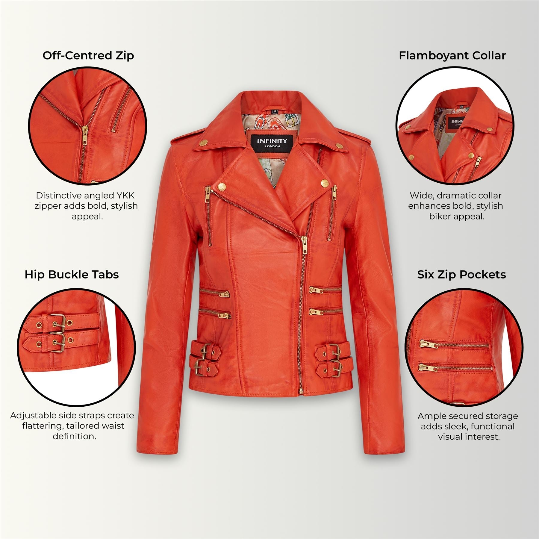 Womens Leather Vintage Brando Biker Jacket-Orlando