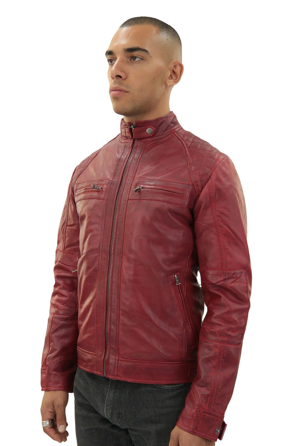 Men's Vintage Leather Quilted Biker Jacket-Monaco