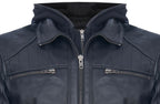 Mens Black Hooded Leather Biker Jacket-Salvador