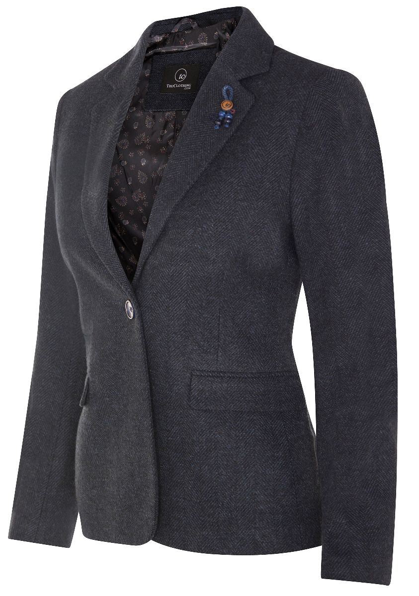 Womens Tweed 1920s Herringbone Navy Blazer
