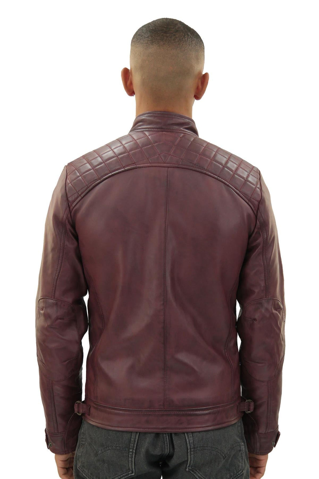 Men's Vintage Leather Quilted Biker Jacket-Monaco