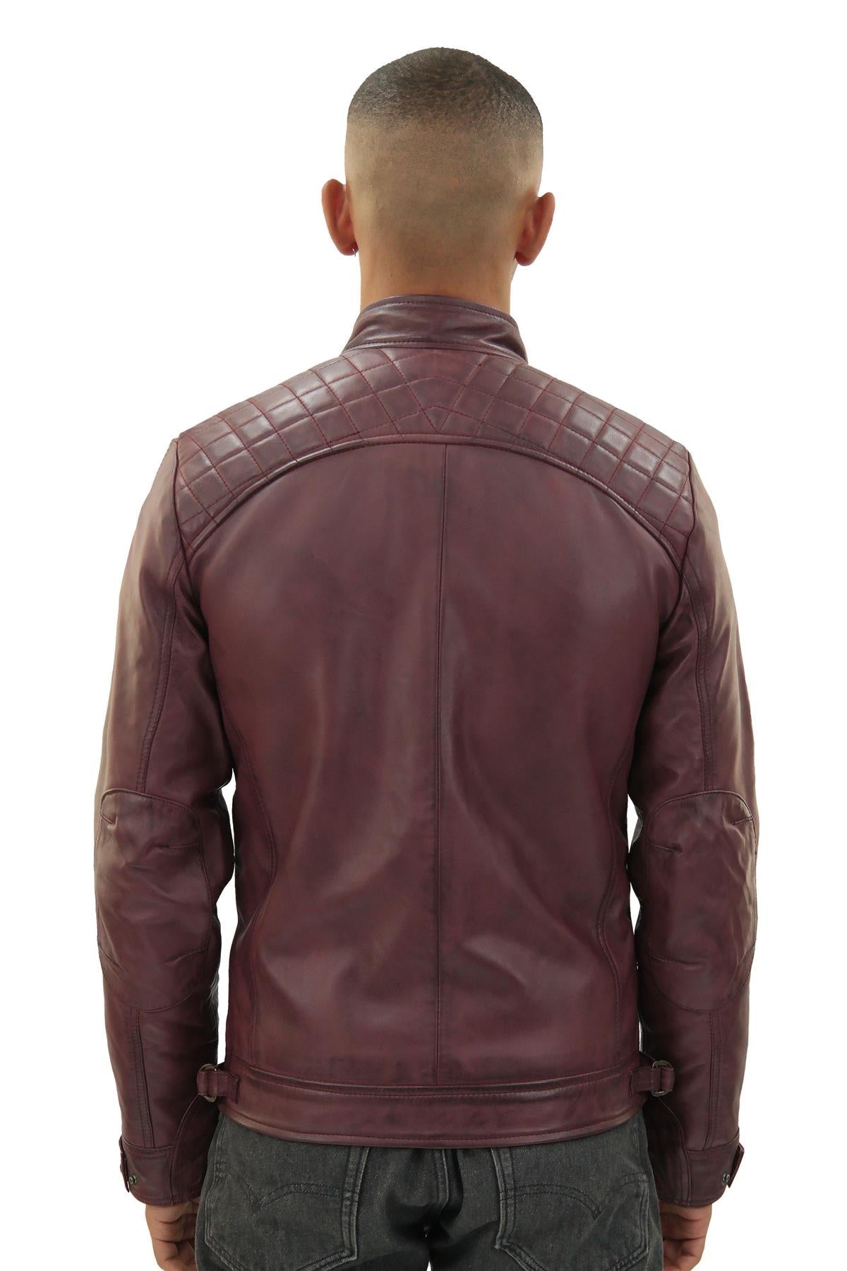 Men's Vintage Leather Quilted Biker Jacket-Monaco