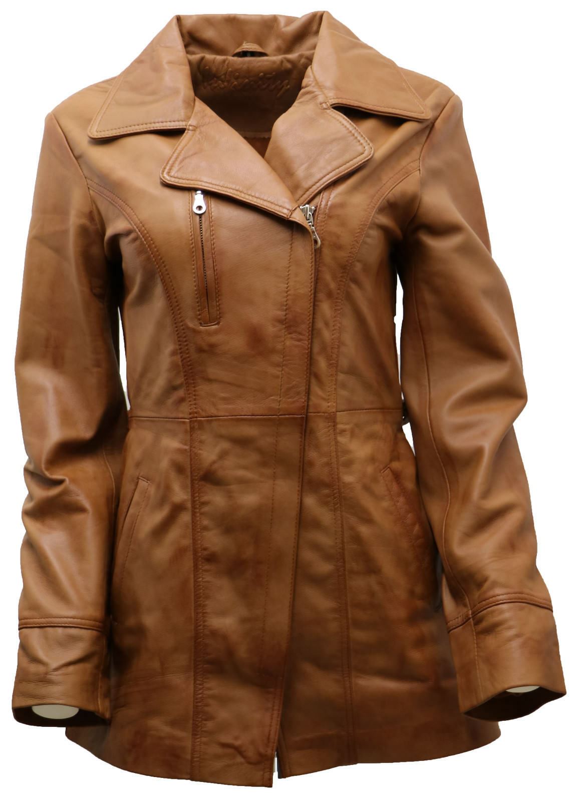 Womens Md Length Leather Biker Jacket-Okehampton