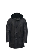 Mens Winter Sheepskin Leather Hooded Duffle Coat-Montpellier