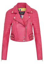 Womens Cropped Brando Leather Biker Jacket-Damascus