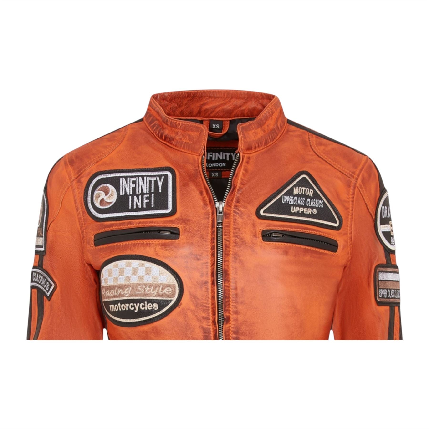 Womens Leather Biker Racing Badges Jacket-Agadir