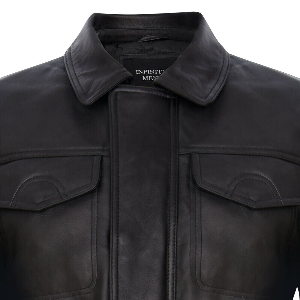 Mens Black Leather Safari Jacket-Porto