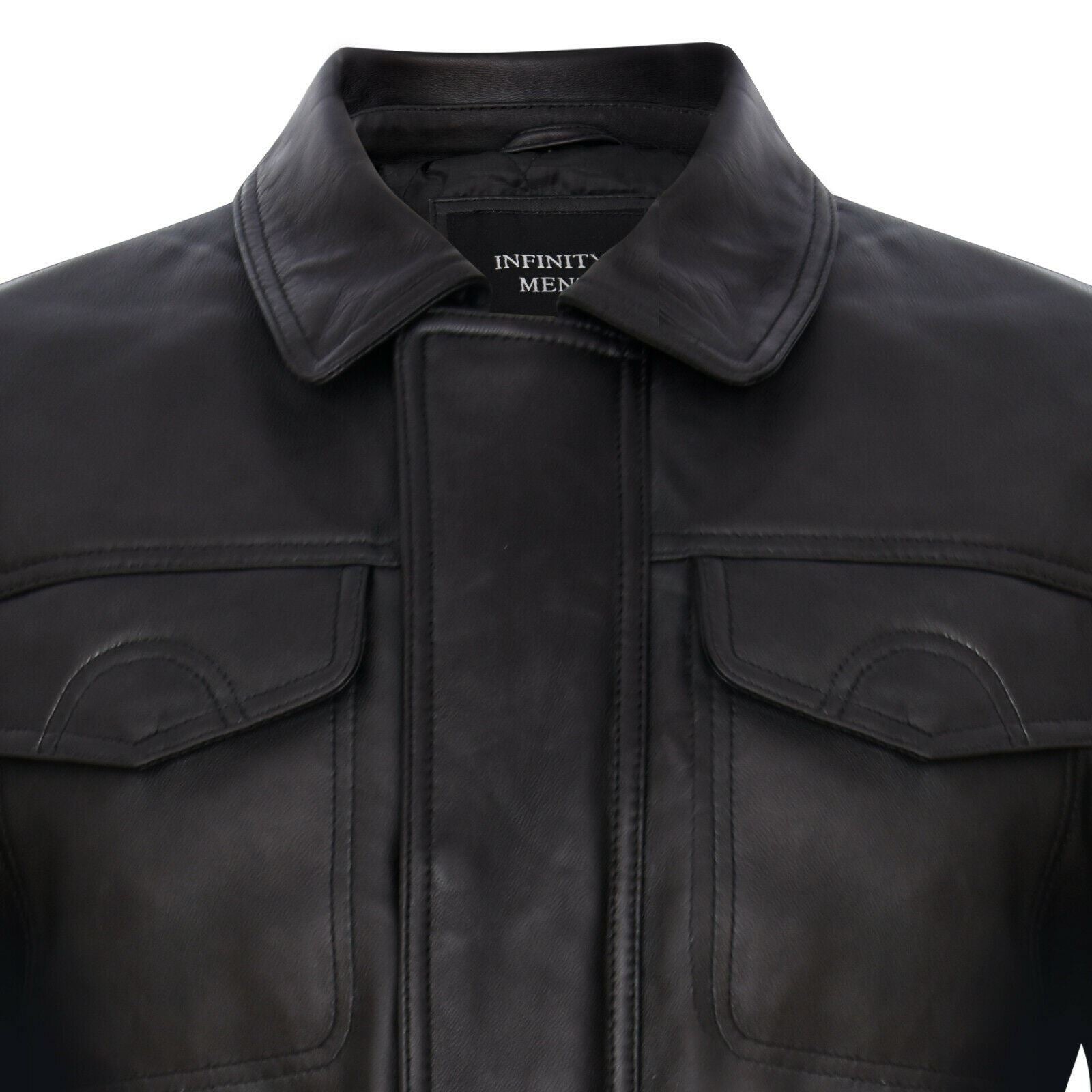 Mens Black Leather Safari Jacket-Porto