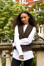 Womens Tweed 1920s Herringbone Brown Waistcoat