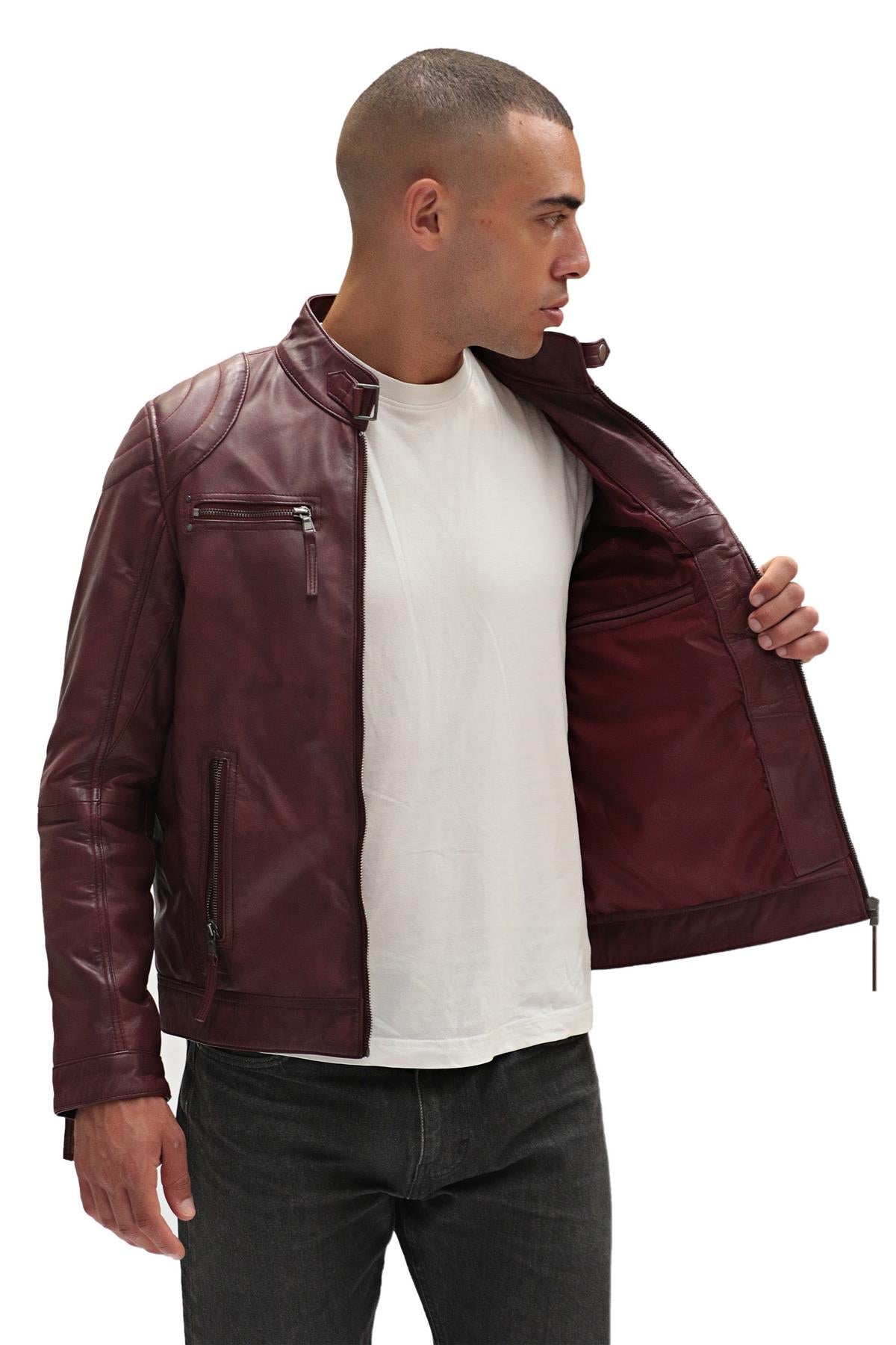 Mens Moto Leather Biker Jacket-Taiwan