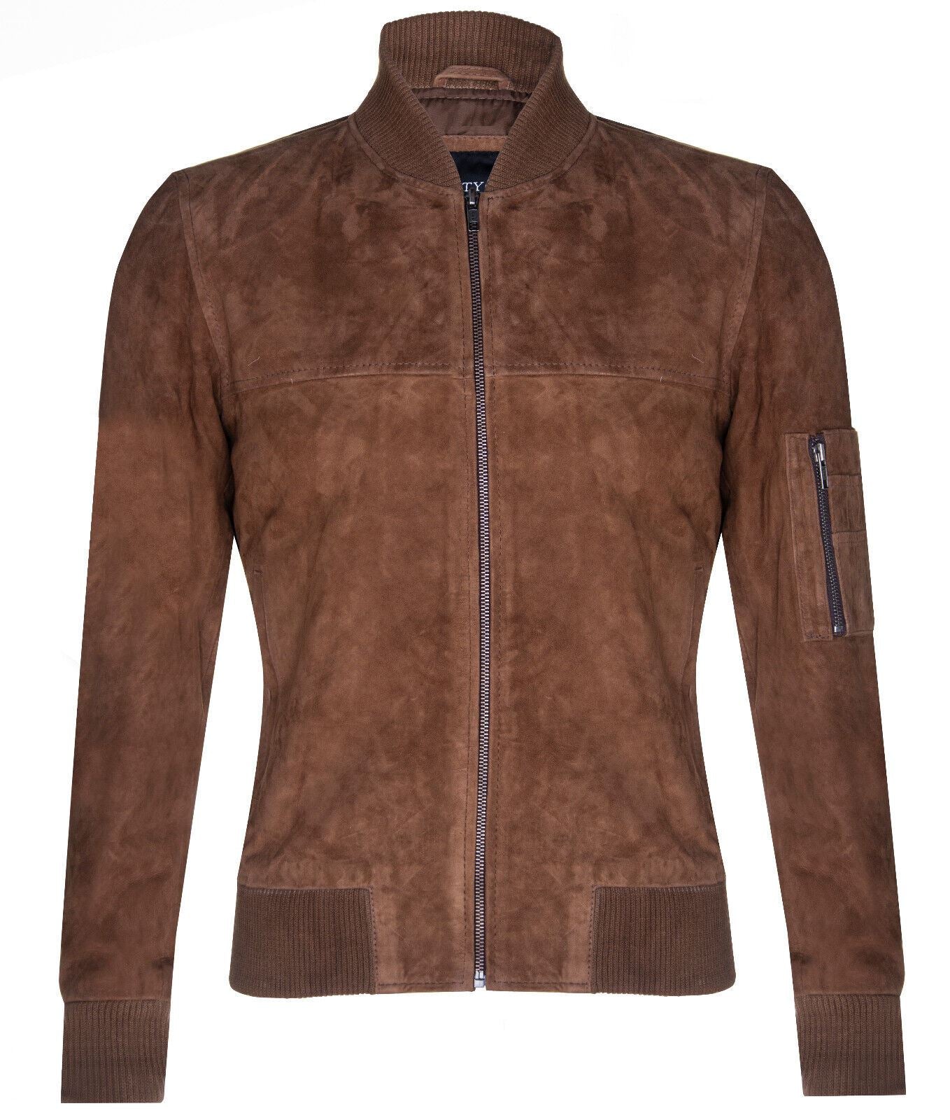 Mens Suede Leather MA-1 Varsity Bomber Jacket
