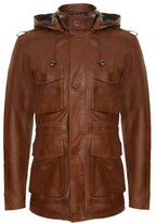 Mens Leather Hooded Trench Coat-Medellin
