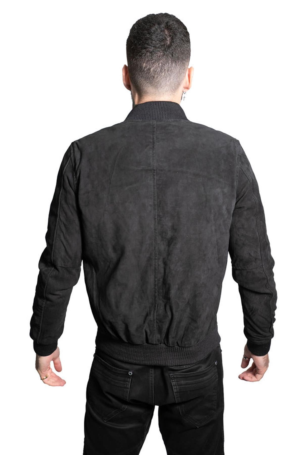 Mens Retro Goat Suede Varsity Leather Bomber Jacket-Athens