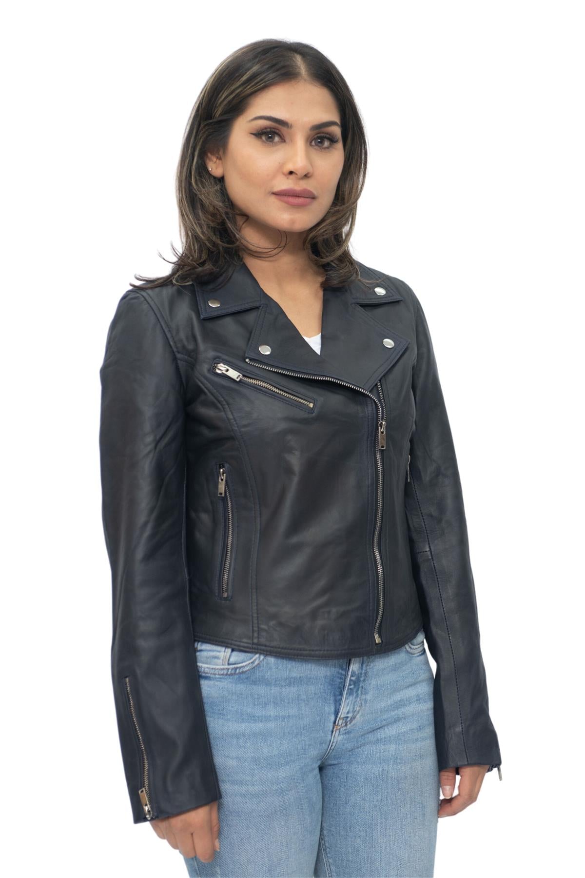 Womens Leather Classic Biker Brando Jacket-Baku
