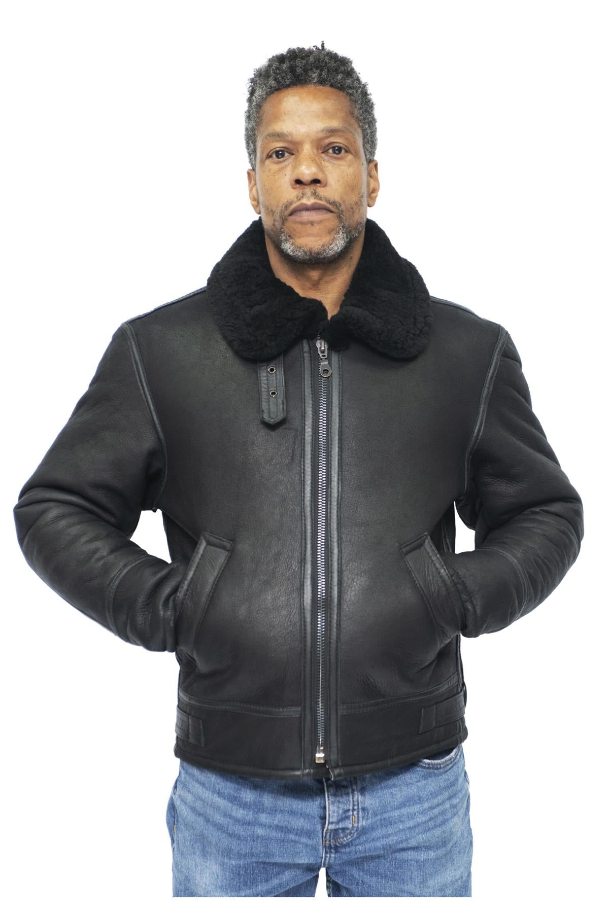 Mens B3 WW2 Leather Sheepskin Aviator Flying Jacket-Charleston