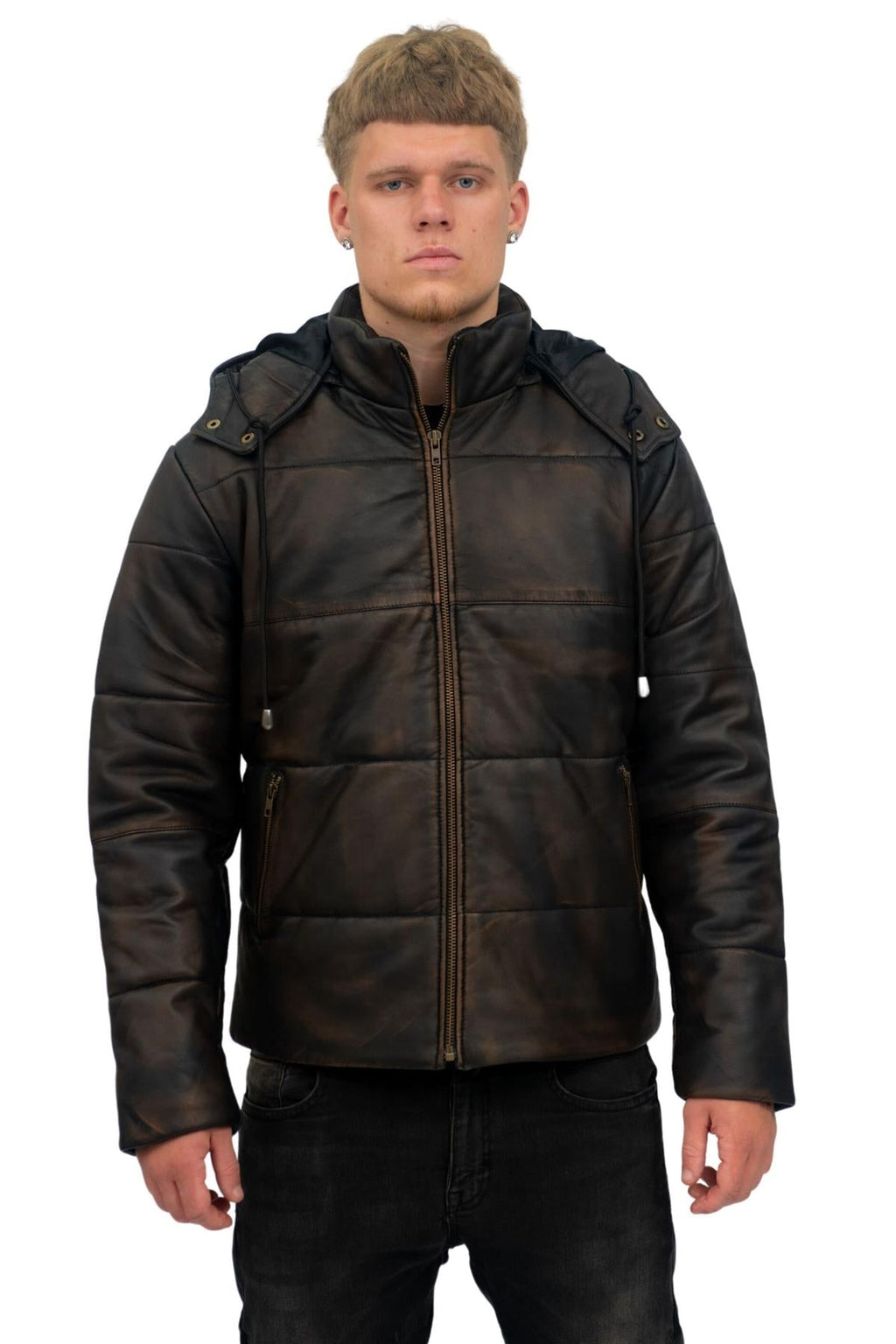 Mens Puffer Leather Bomber Jacket-Augsburg