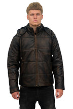 Mens Puffer Leather Bomber Jacket-Augsburg