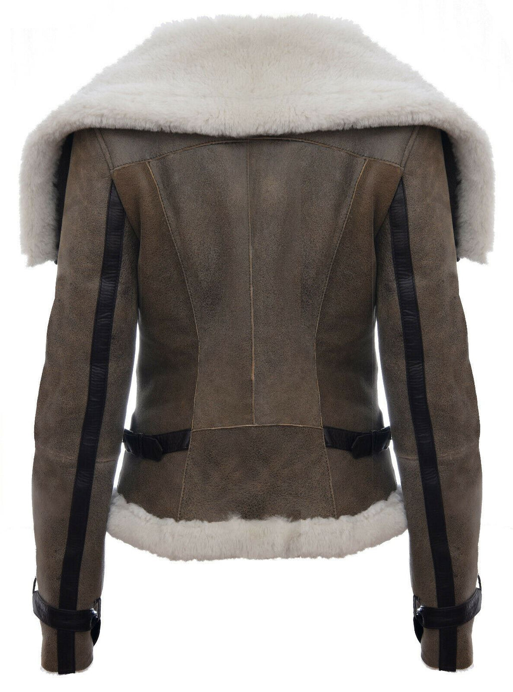 Womens Merino Sheepskin Aviator Leather Jacket-Asmara