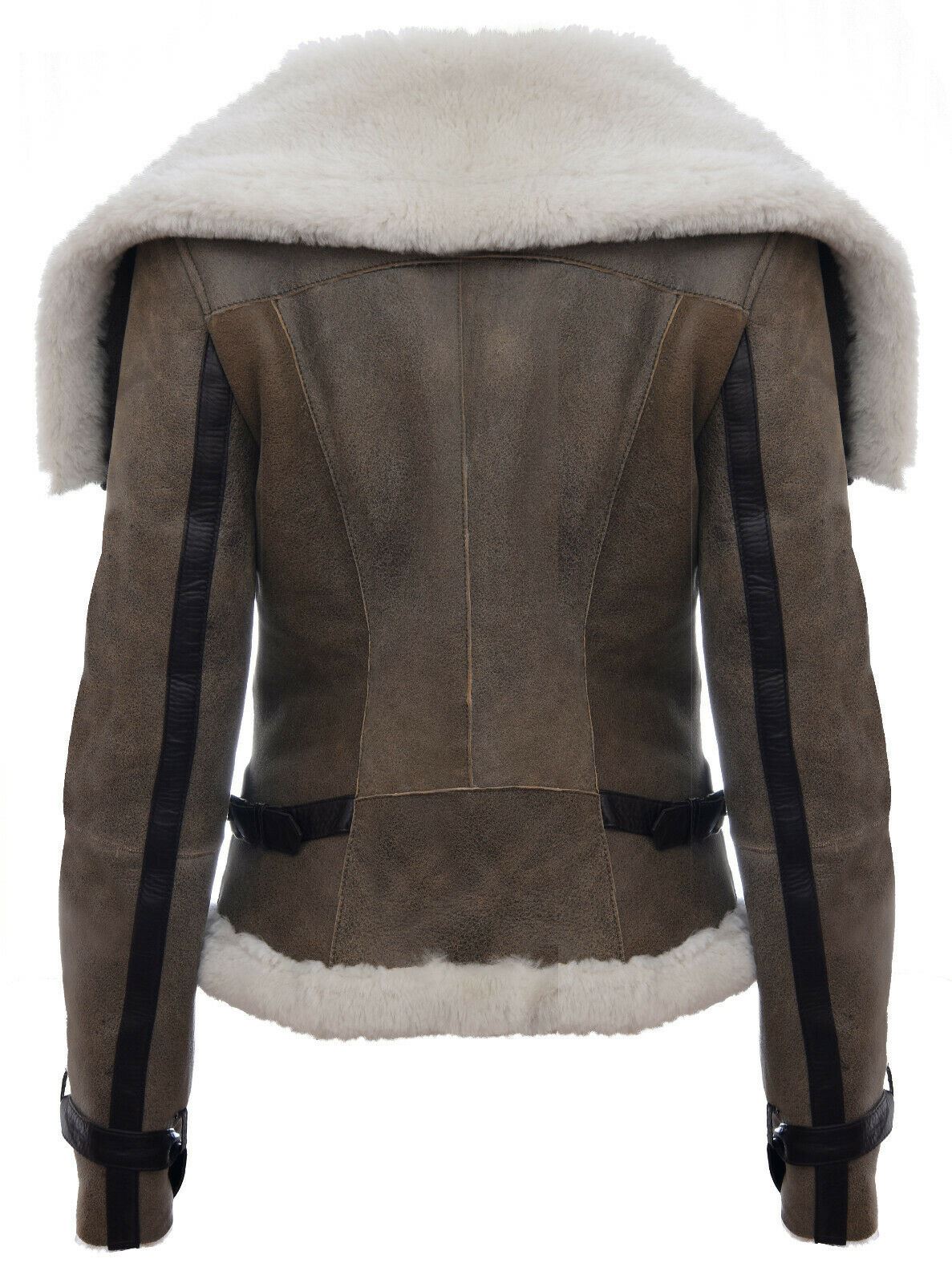 Womens Merino Sheepskin Aviator Leather Jacket-Asmara