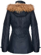 Womens Quilted Leather Hooded Parka Jacket-Northampton
