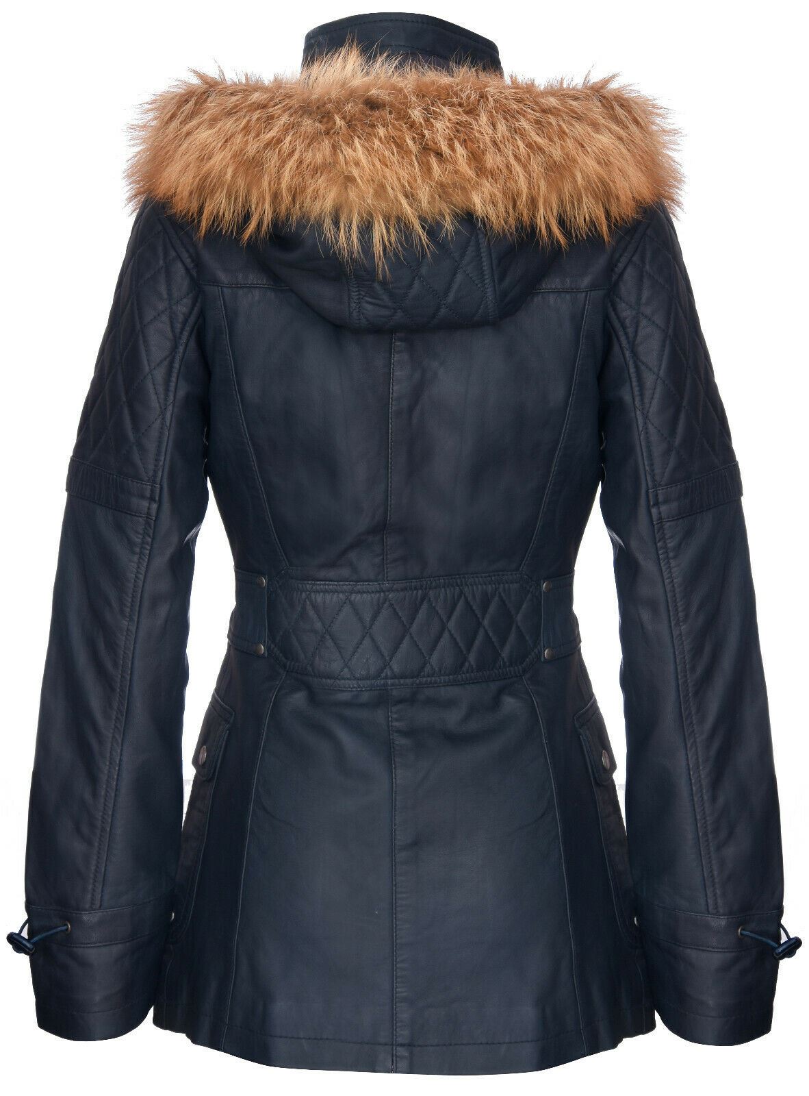 Womens Quilted Leather Hooded Parka Jacket-Northampton