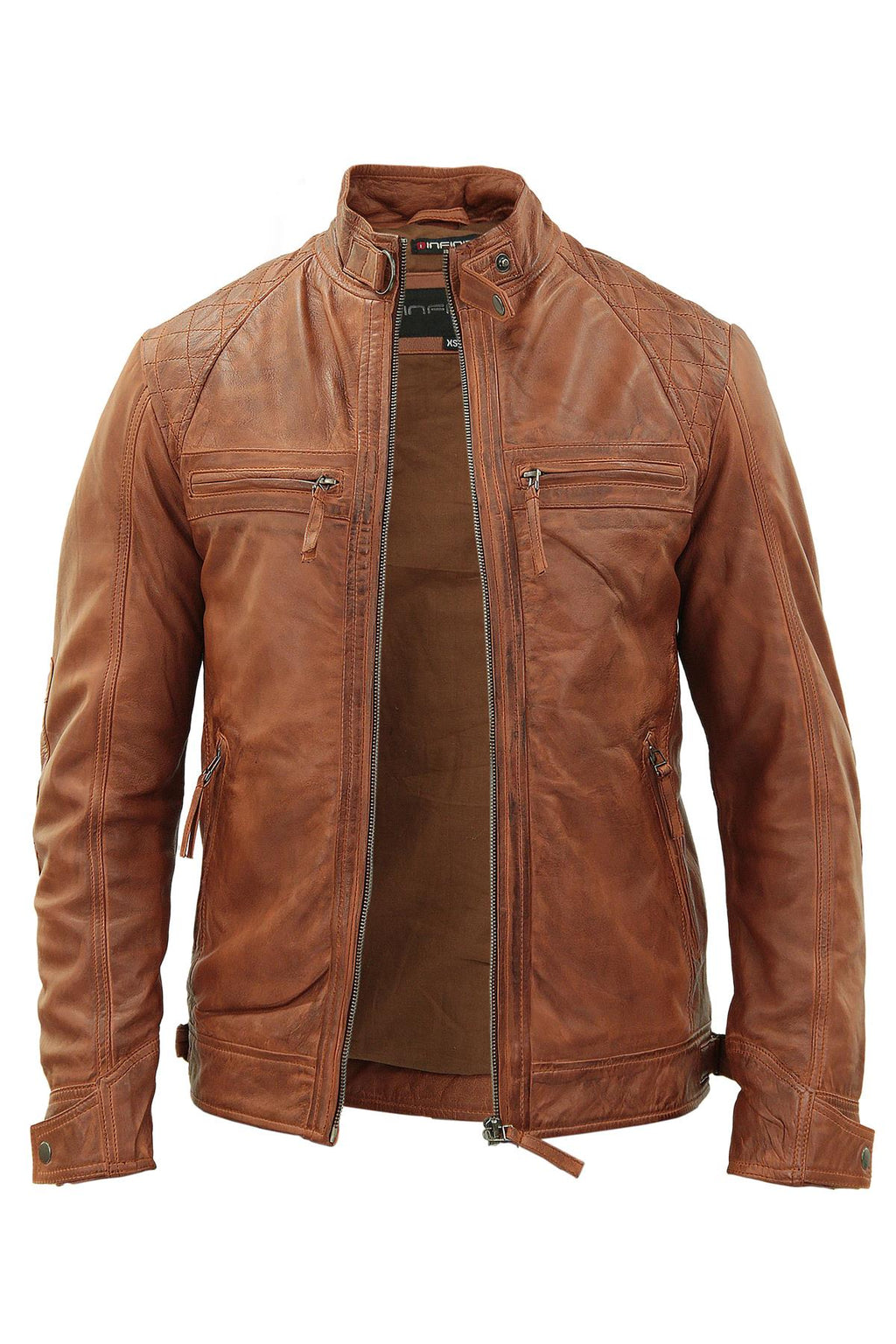 Men's Vintage Leather Quilted Biker Jacket-Monaco
