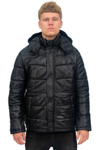 Mens Puffer Leather Bomber Jacket-Alicante