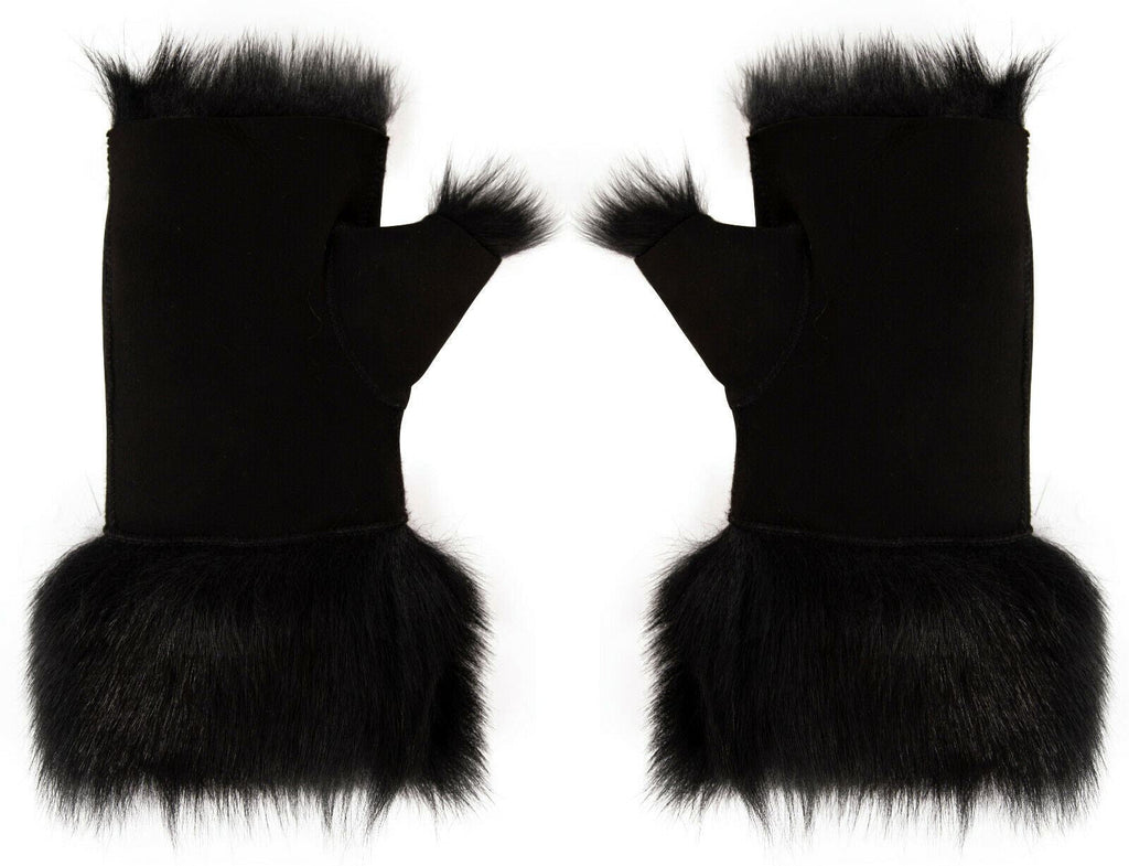 Womens Shearling  Mittens Fingerless Cuffs Toscana Suede Sheepskin Fur