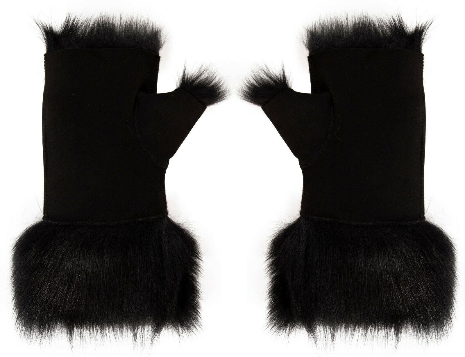 Womens Shearling  Mittens Fingerless Cuffs Toscana Suede Sheepskin Fur