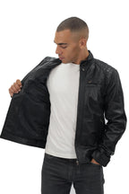 Men's Vintage Leather Quilted Biker Jacket-Monaco