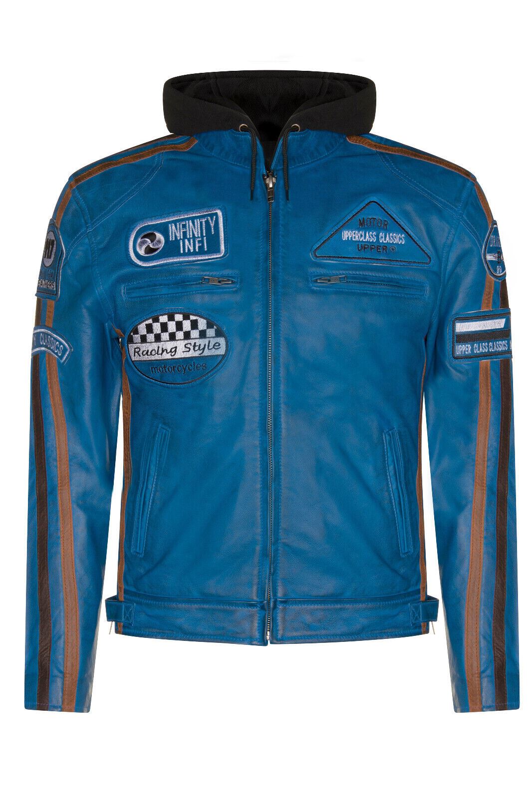 Mens Racing Hooded Leather Biker Jacket-Detroit