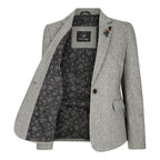 Womens Tweed 1920s Herringbone Light Grey Blazer
