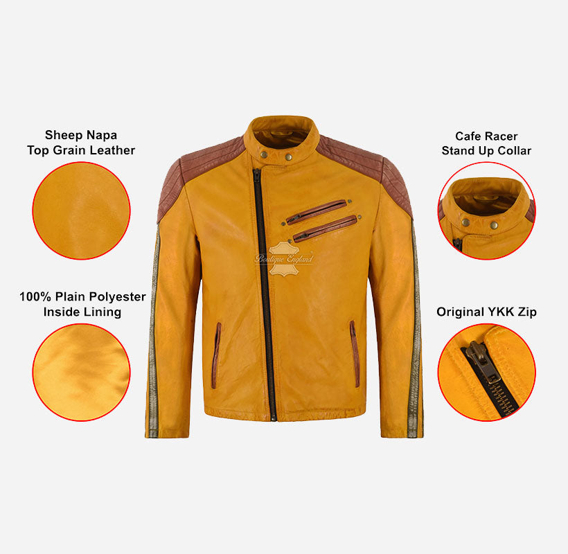 VALOR Men's Leather Racer Jacket Asymmetrical Zip