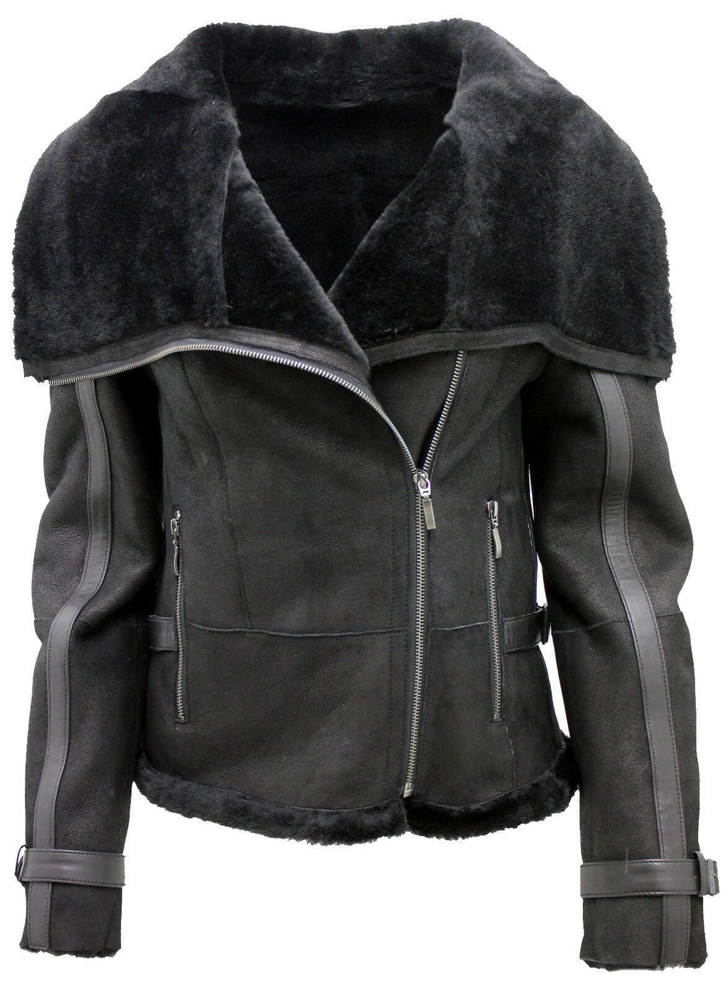 Womens Merino Sheepskin Aviator Leather Jacket-Asmara