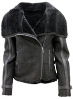 Womens Merino Sheepskin Aviator Leather Jacket-Asmara