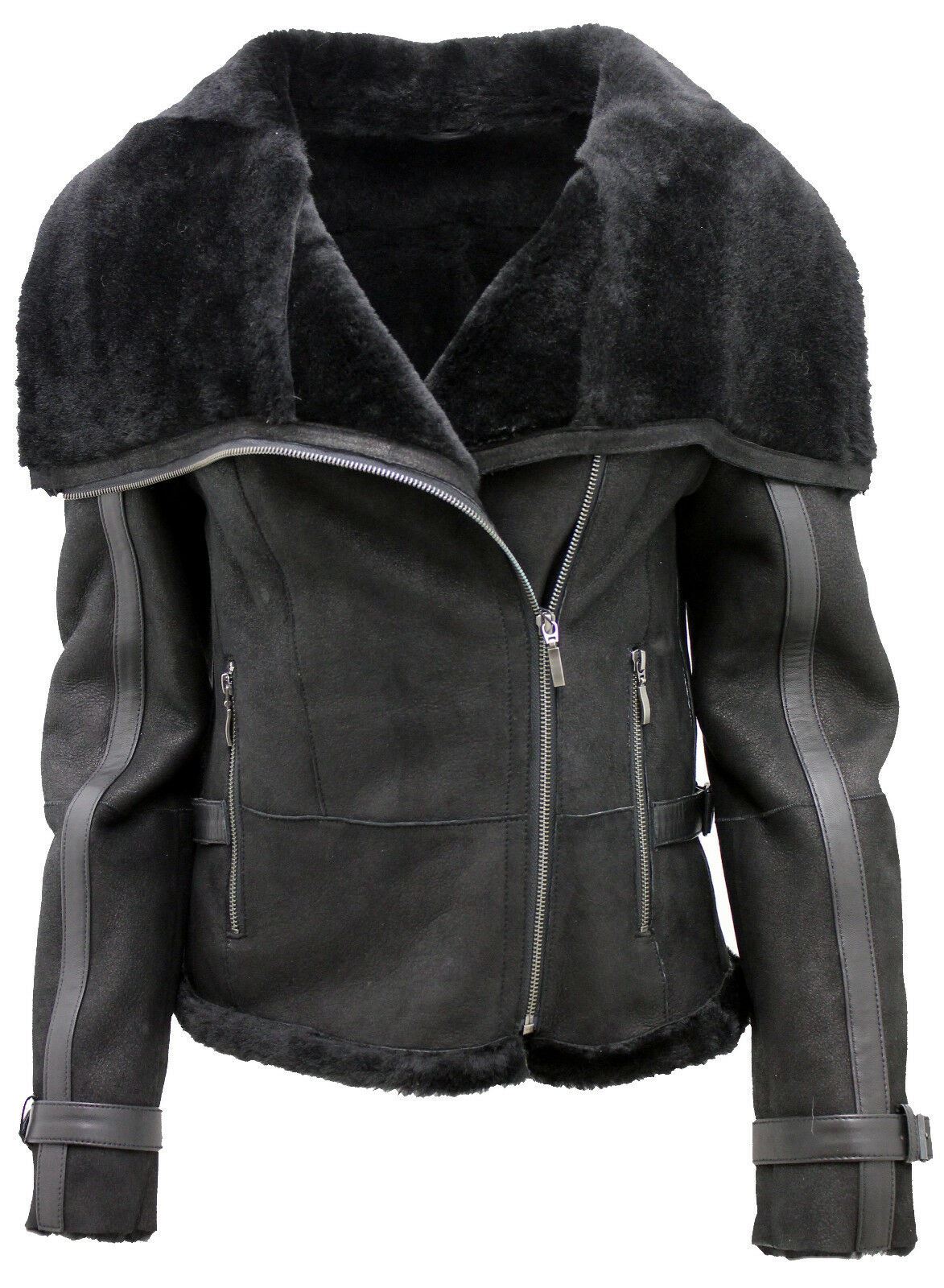 Womens Merino Sheepskin Aviator Leather Jacket-Asmara