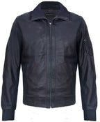 Mens Leather Varsity Bomber Jacket-Adana