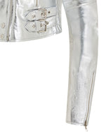 Womens Cropped Brando Leather Biker Jacket-Damascus