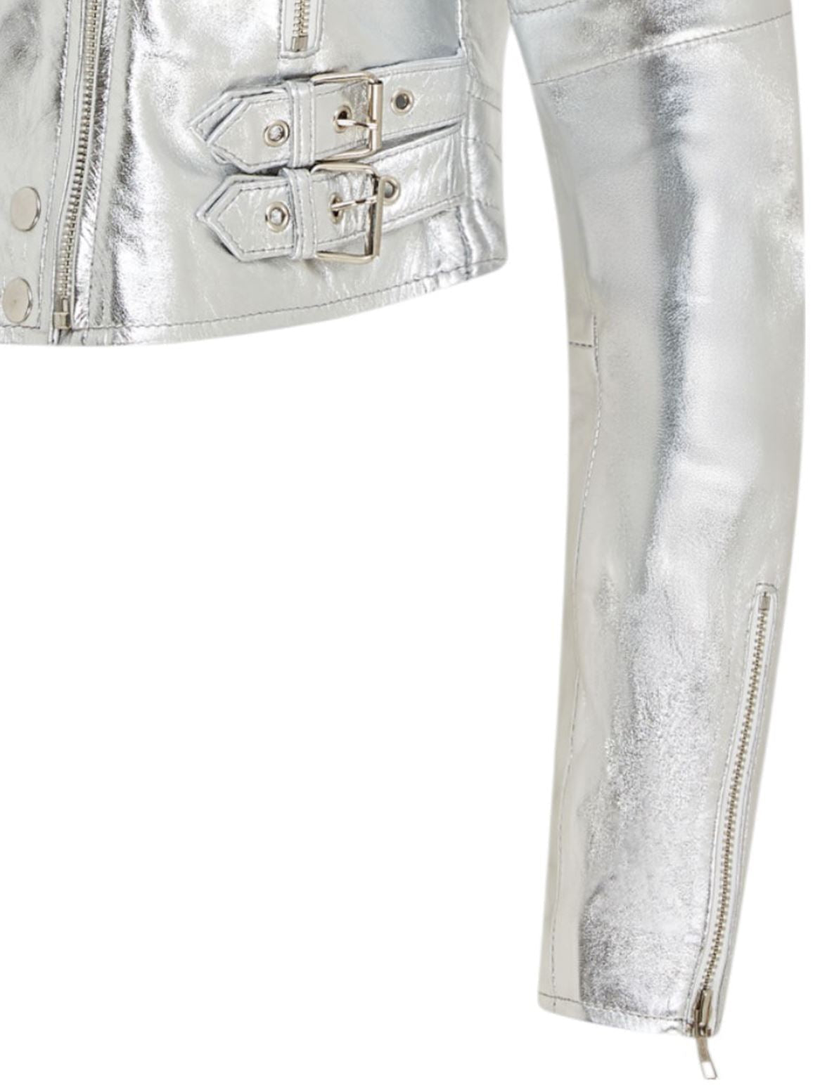 Womens Cropped Brando Leather Biker Jacket-Damascus