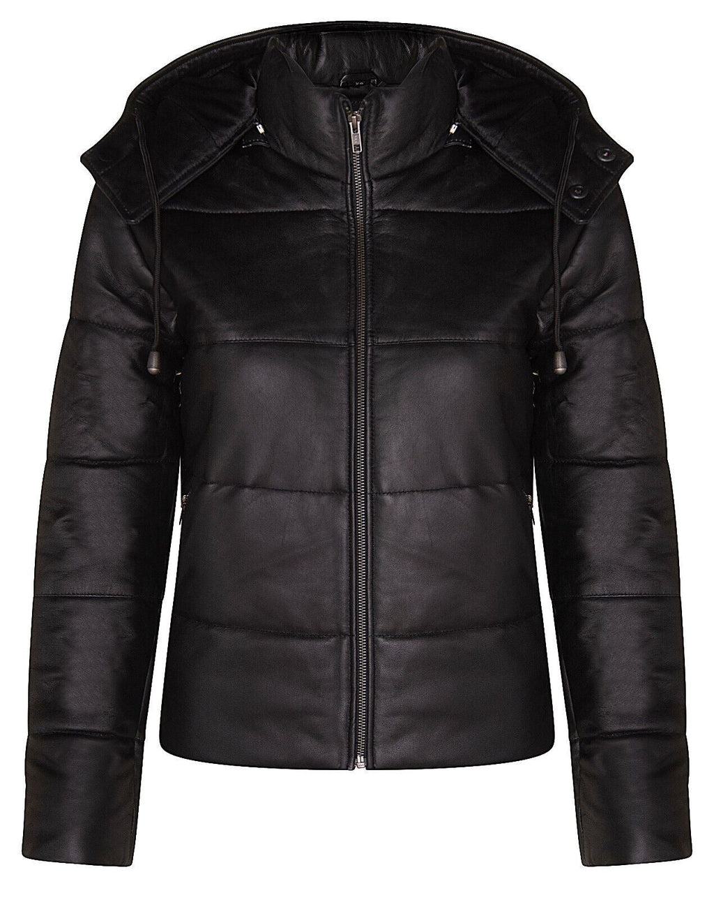 Womens Puffer Leather Bomber Jacket-Ajax