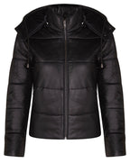 Womens Puffer Leather Bomber Jacket-Ajax