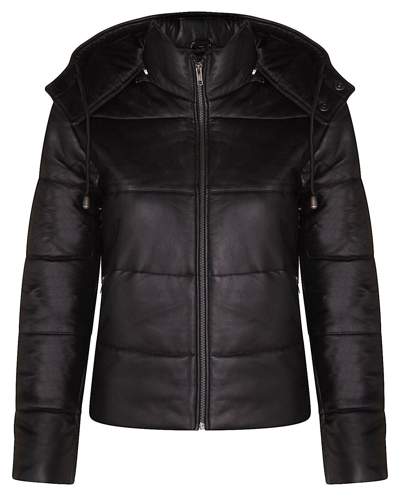 Womens Puffer Leather Bomber Jacket-Ajax