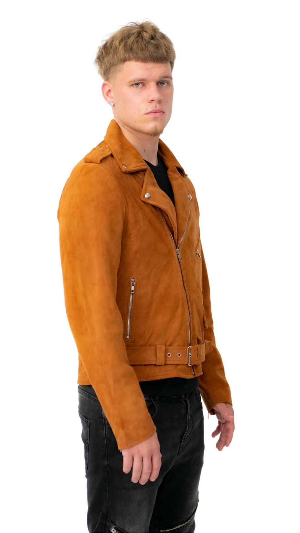 Mens Goat Suede Leather Brando Biker Jacket-Melbourne