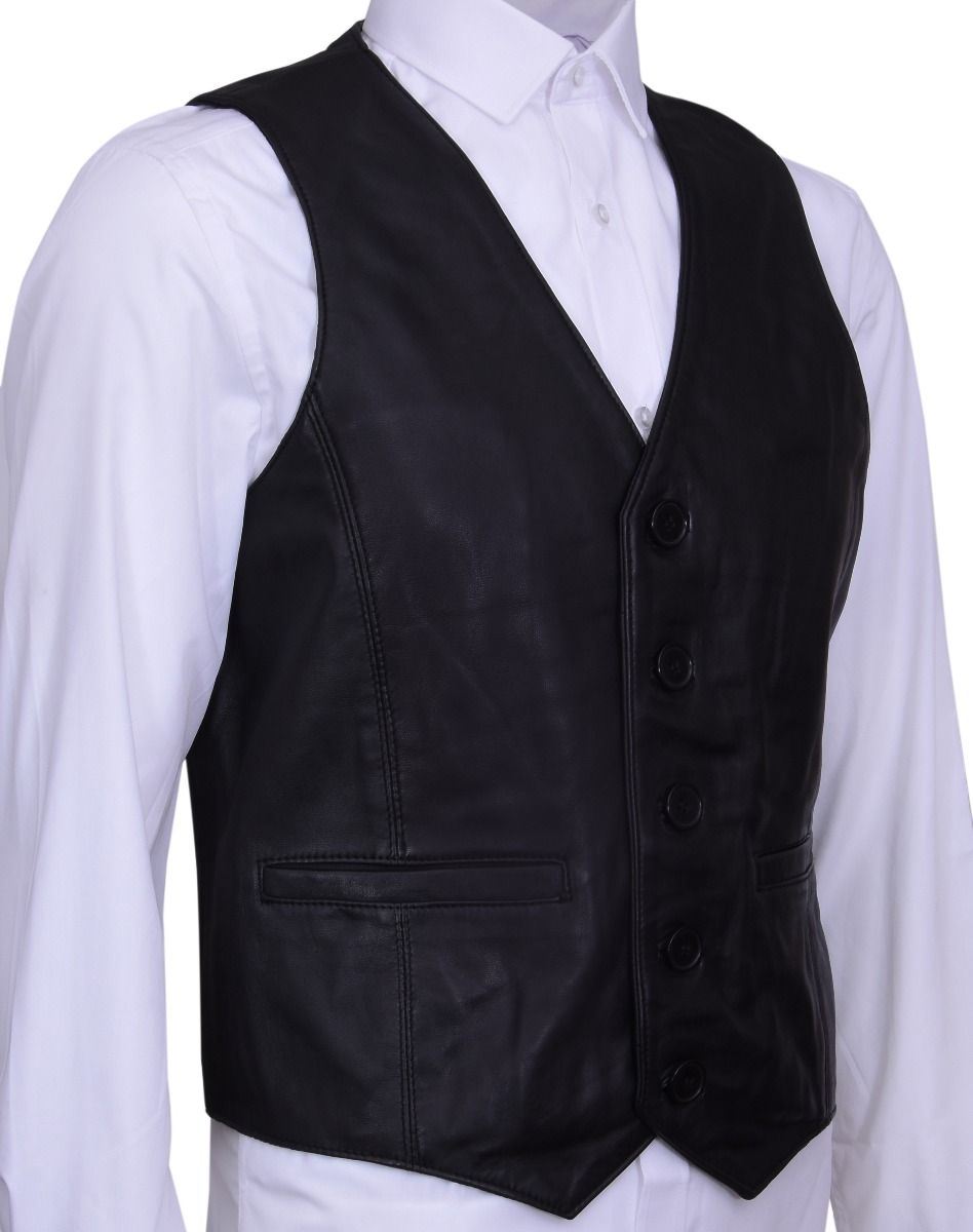 Mens Leather Waistcoat Formal Traditional Gilet Vest