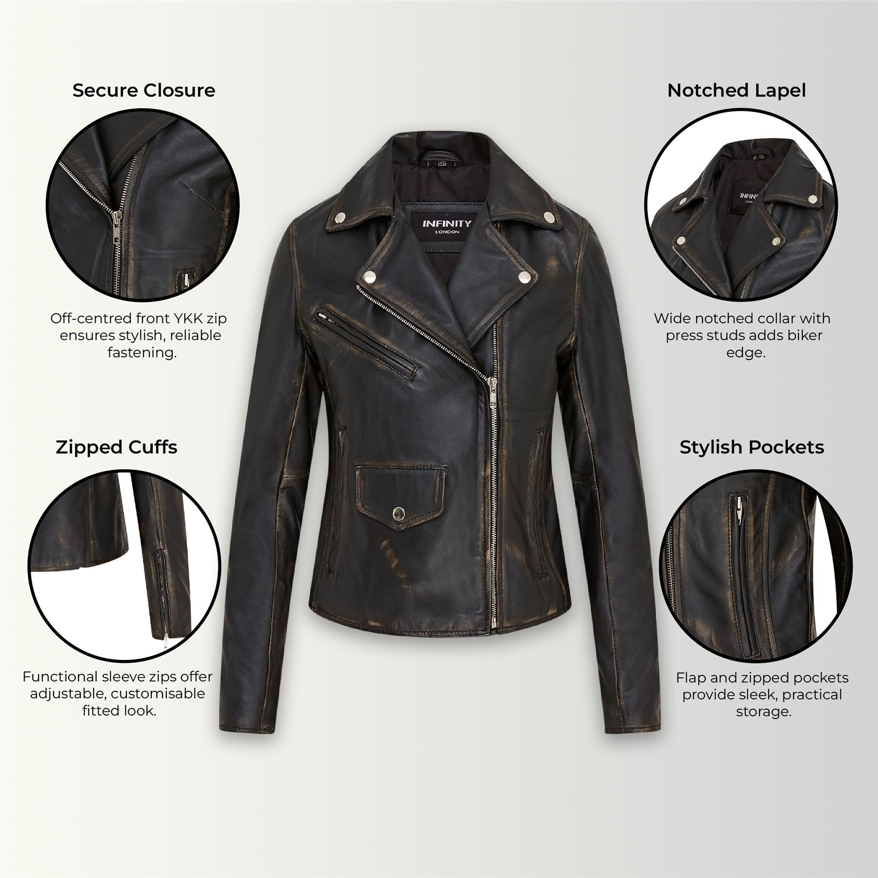 Women's Classic Brando Biker Leather Jacket - Broome
