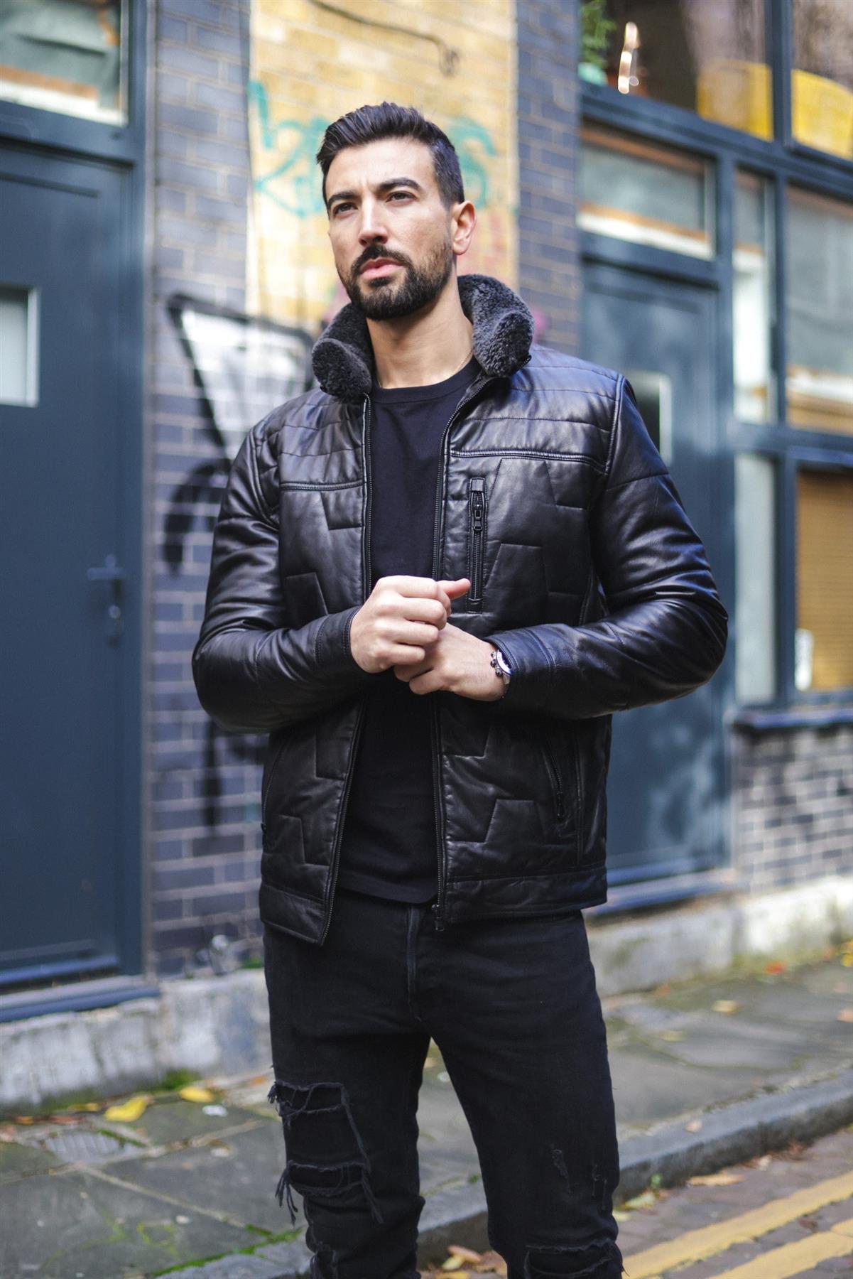 Men's Leather Quilted Biker Jacket - Guayaquil